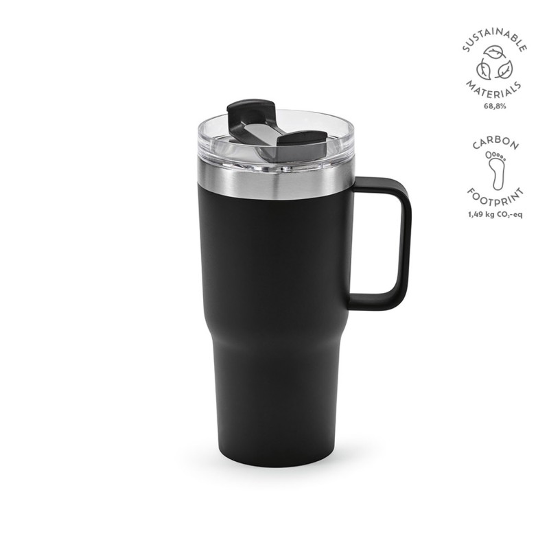 Mug de voyage 580 ml en acier inoxydable - Avec couvercle - Noir