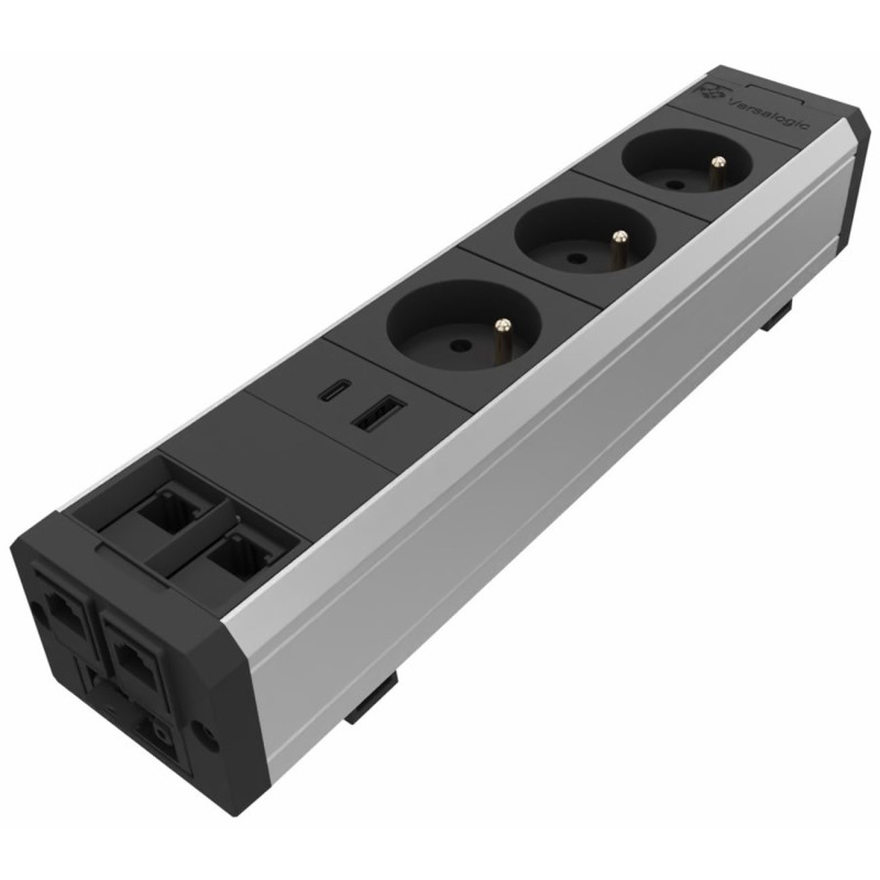 Multiprise Versatek 3 Prises électriques + 2 Ethernet + 1 USB  - Câble d'alimentation 3 m