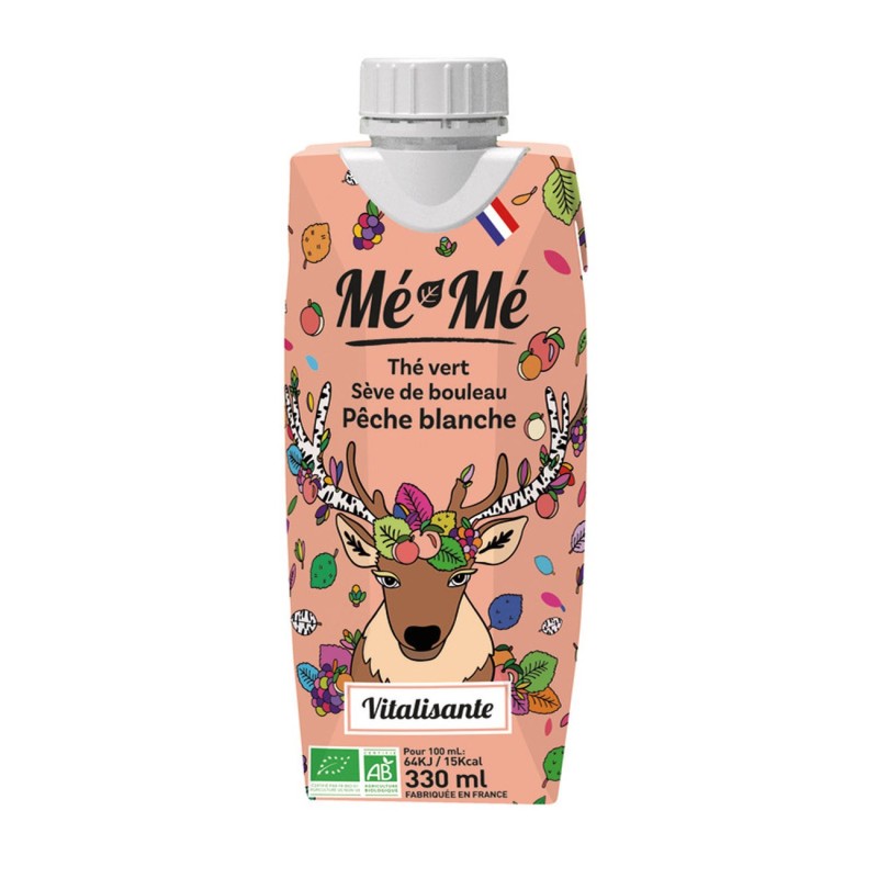 Mé-Mé Thé vert froid pêche/bouleau - Brique de 33 cl - Lot de 12