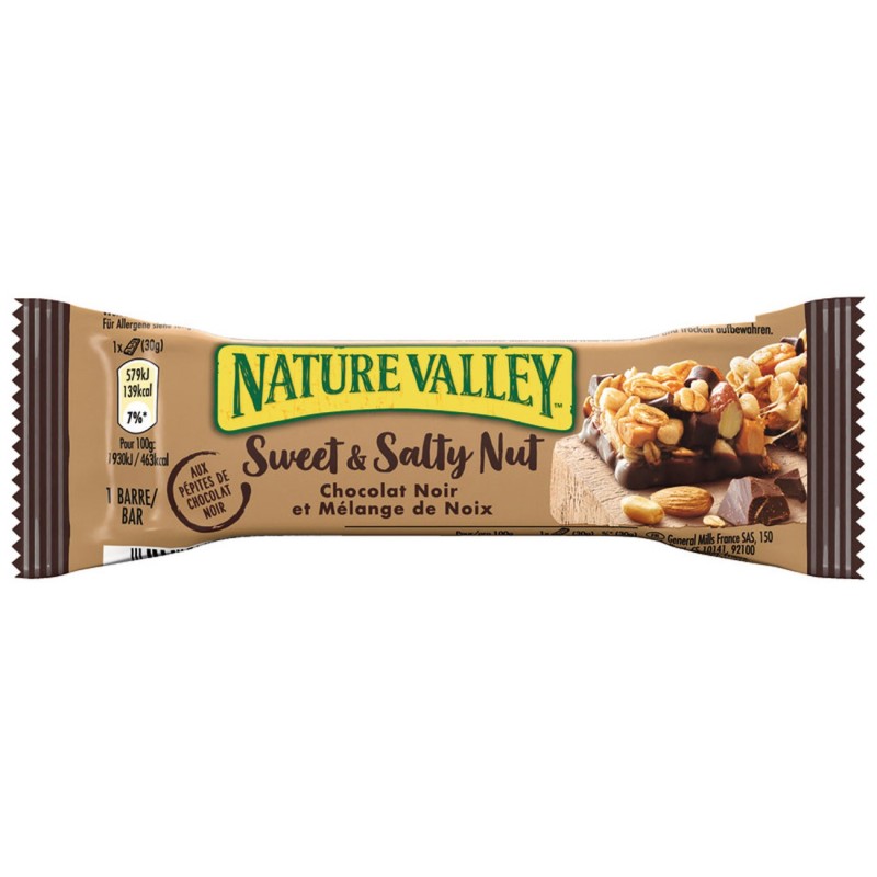 Natural Valley Barre de céréales chocolat et mélange de noix - Boîte de 18 barres de 30 g
