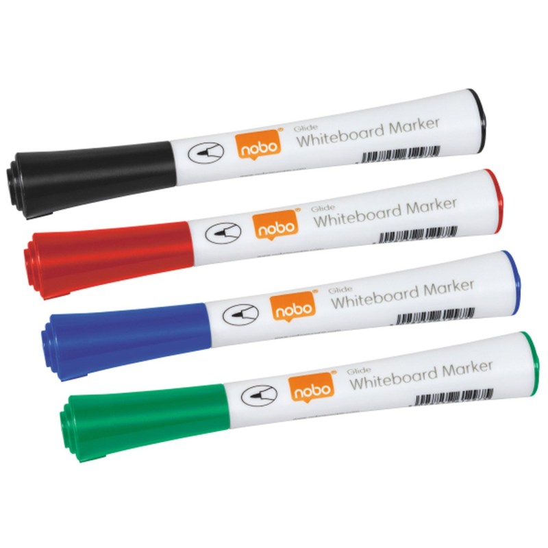 Nobo Marqueur pour tableau blanc pointe fine Glide - Boîte de 4 couleurs - Assortis
