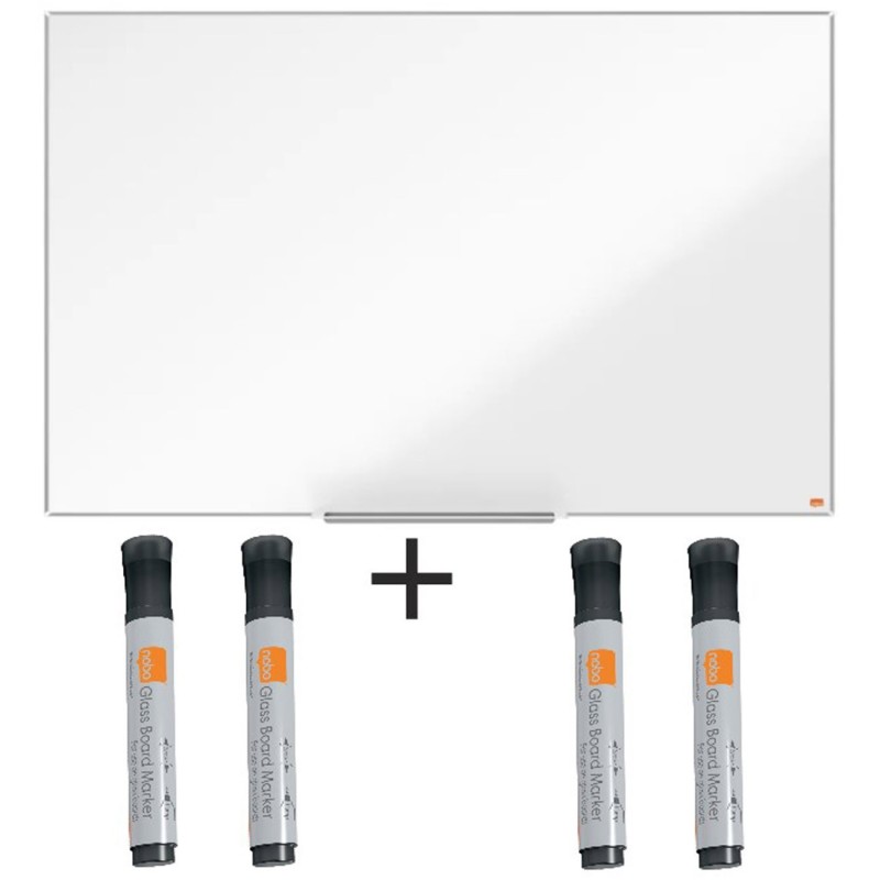 Nobo Pack tableau blanc laqué Nano Clean surface magnétique - L.120 x H.90 cm + 4 marqueurs noirs