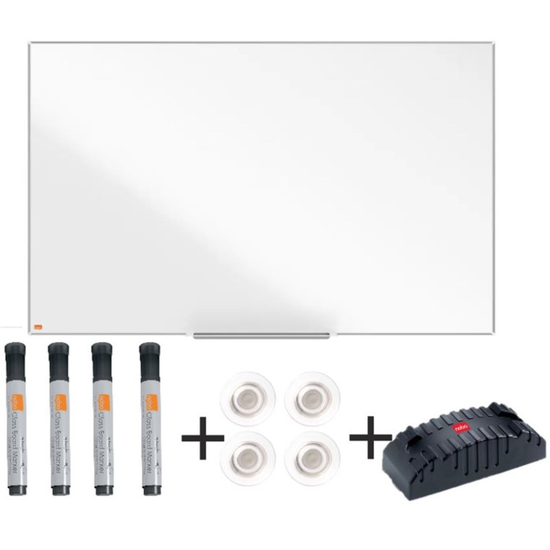 Nobo Pack tableau blanc laqué Nano Clean surface magnétique cadre aluminium L.120 x H.90 cm + 9 accessoires