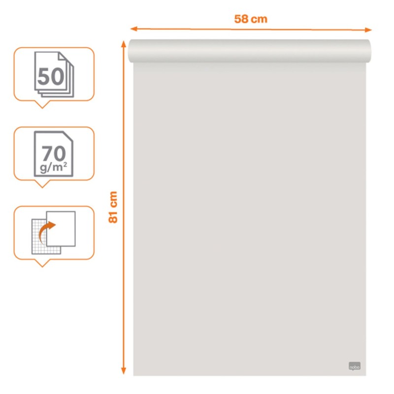 Nobo Recharge bloc papier blanc - 50 feuilles 70g/m² - 1 face uni / 1 face quadrillé - 600 x 890 mm