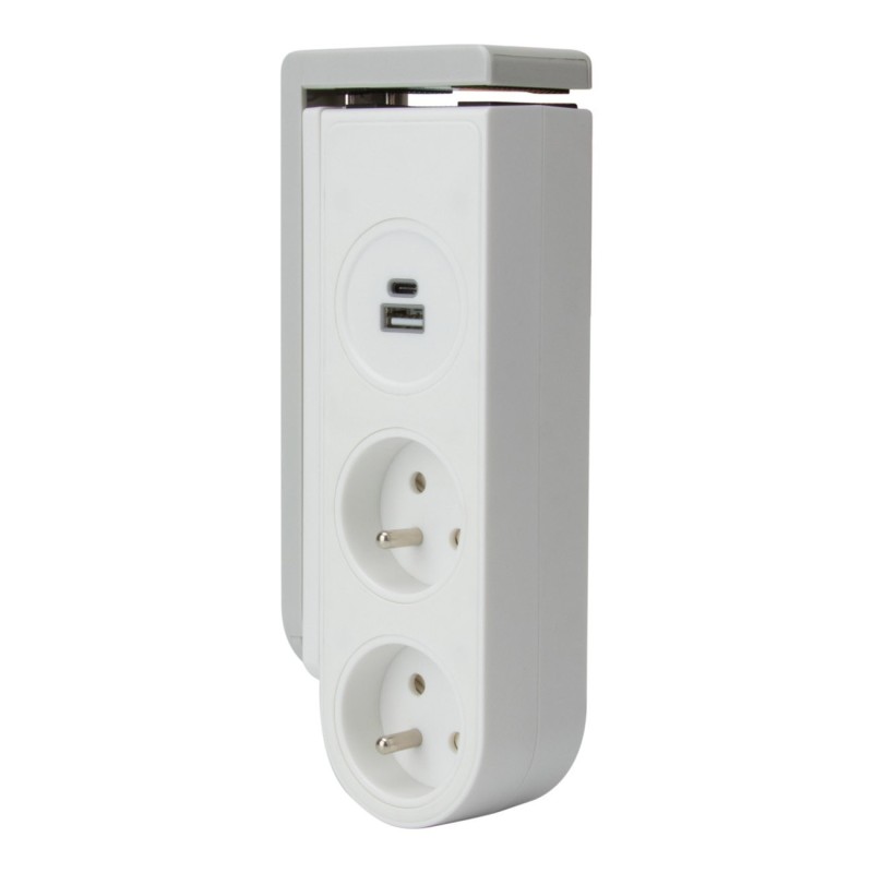 Otio Bloc multiprise clipsable Gekko 2 prises 16A + 2 USB - Blanc