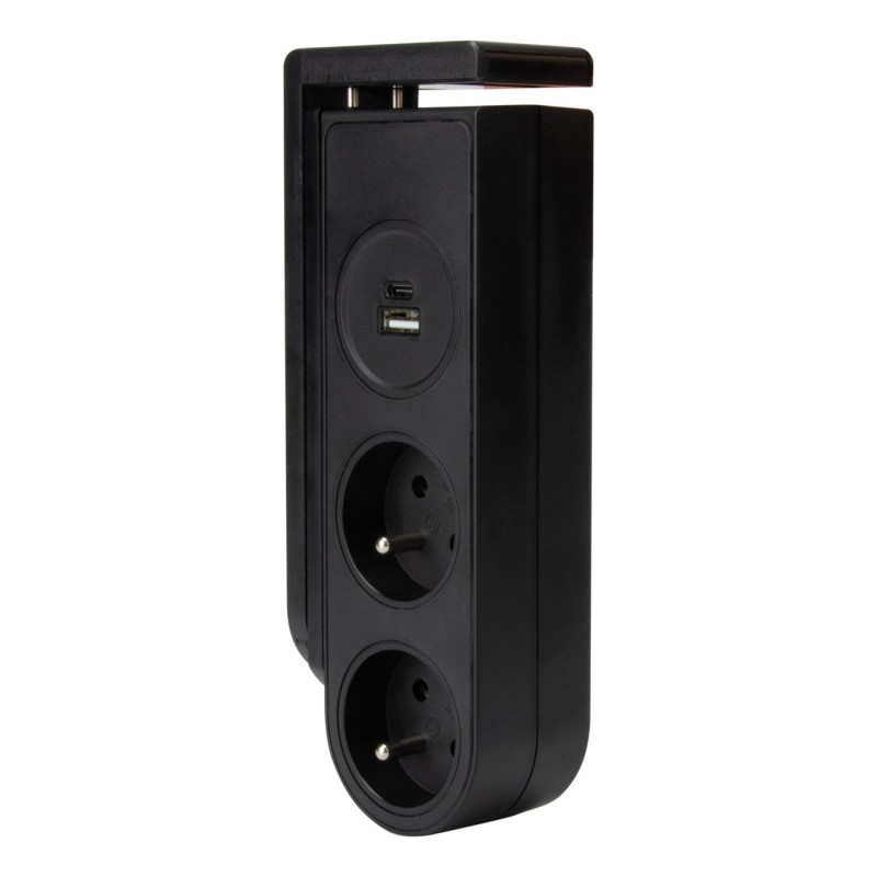 Otio Bloc multiprise clipsable Gekko 2 prises 16A + 2 USB - Noir