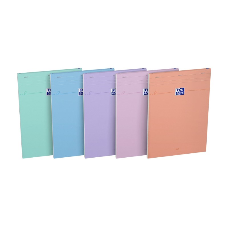 Oxford Bloc notes Smart A4 21 x 29,7 cm - 80/90g - Petits carreaux 5x5 - 160 pages - Assortis pastel