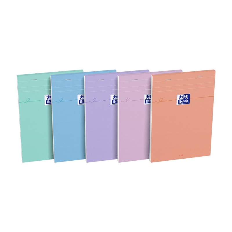 Oxford Bloc notes Smart A5 14,8 x 21 cm - 80/90g - Petits carreaux 5x5 - 160 pages - Assortis pastel