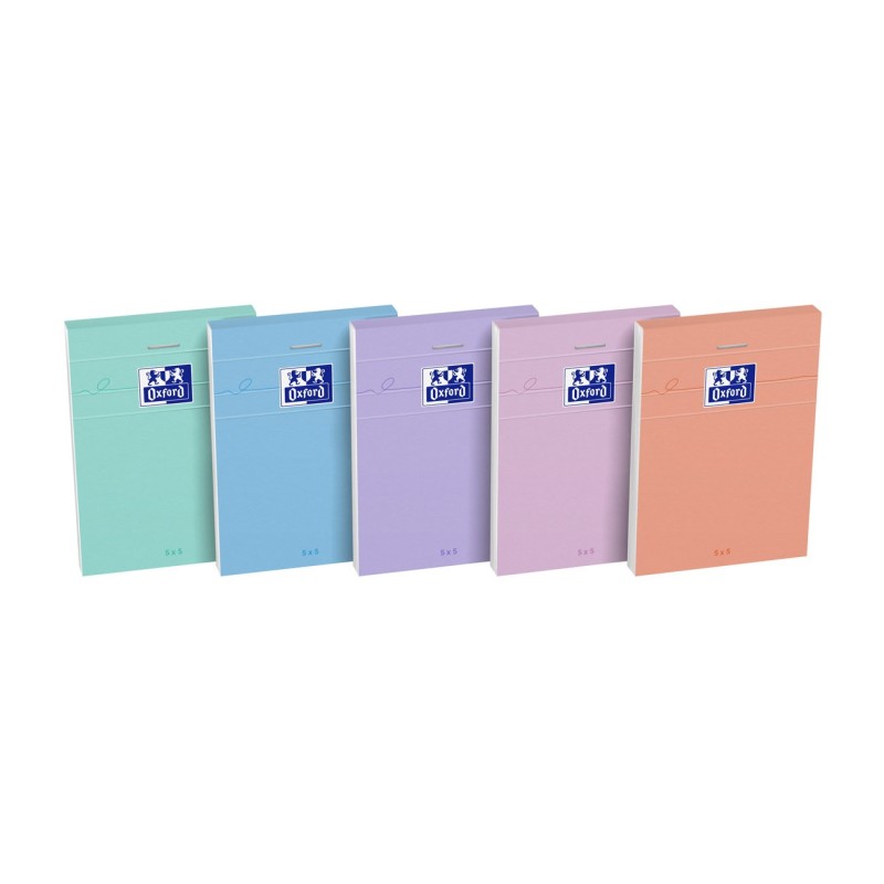 Oxford Bloc notes Smart A7 7,4 x 10,5 cm - 80/90g - Petits carreaux 5x5 - 160 pages - Assortis pastel