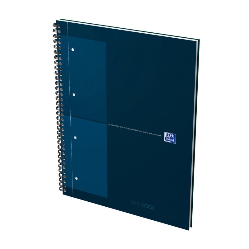 Oxford Cahier à spirale International Notebook 23 x 29,7 cm - Perforé 4 trous - Petits carreaux 5x5 - 160 pages - Bleu