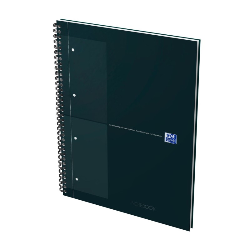 Oxford Cahier à spirale International Notebook 23 x 29,7 cm - Perforé 4 trous - Petits carreaux 5x5 - 160 pages - Noir
