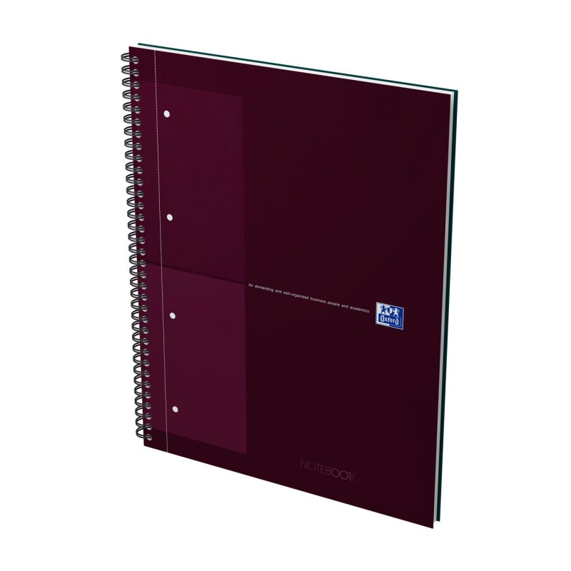 Oxford Cahier à spirale International Notebook 23 x 29,7 cm - Perforé 4 trous - Petits carreaux 5x5 - 160 pages - Rouge