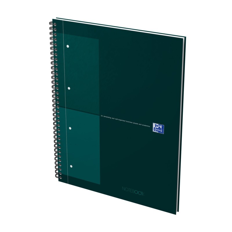 Oxford Cahier à spirale International Notebook 23 x 29,7 cm - Perforé 4 trous - Petits carreaux 5x5 - 160 pages - Vert