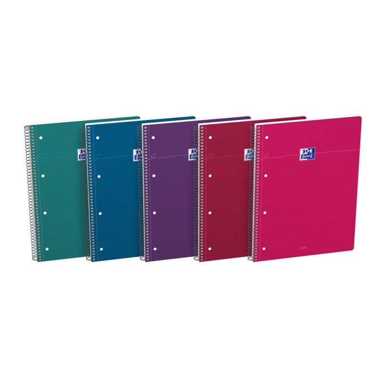 Oxford Cahier à spirale Smart A4+ 23 x 29,7 cm - Petits carreaux 5x5 - 160 pages - Coloris intense
