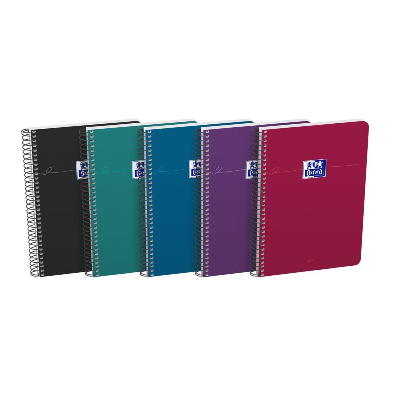 Oxford Cahier à spirale Smart A5 14,8 x 21 cm - Petits carreaux 5x5 - 160 pages - Coloris intense