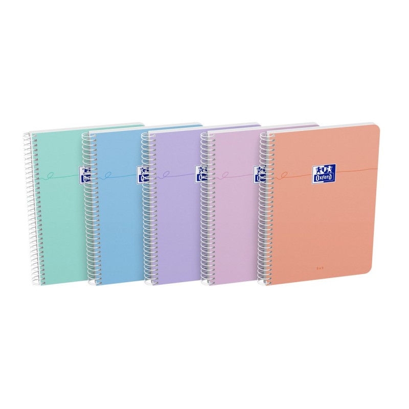 Oxford Cahier à spirale Smart A5 14,8 x 21 cm - Petits carreaux 5x5 - 160 pages - Coloris pastel