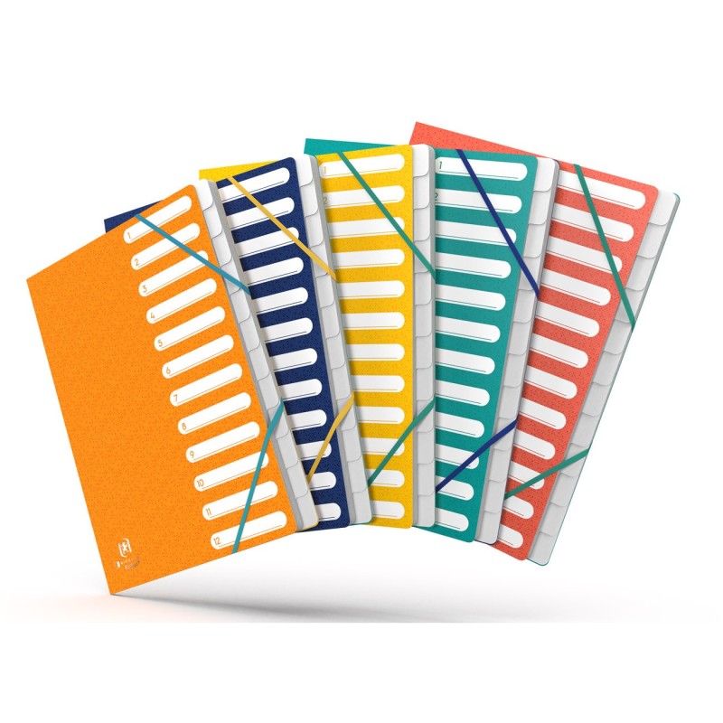 Oxford Trieur de documents A4 Bicolor Recyc+ en carte - 12 divisions - Assortis