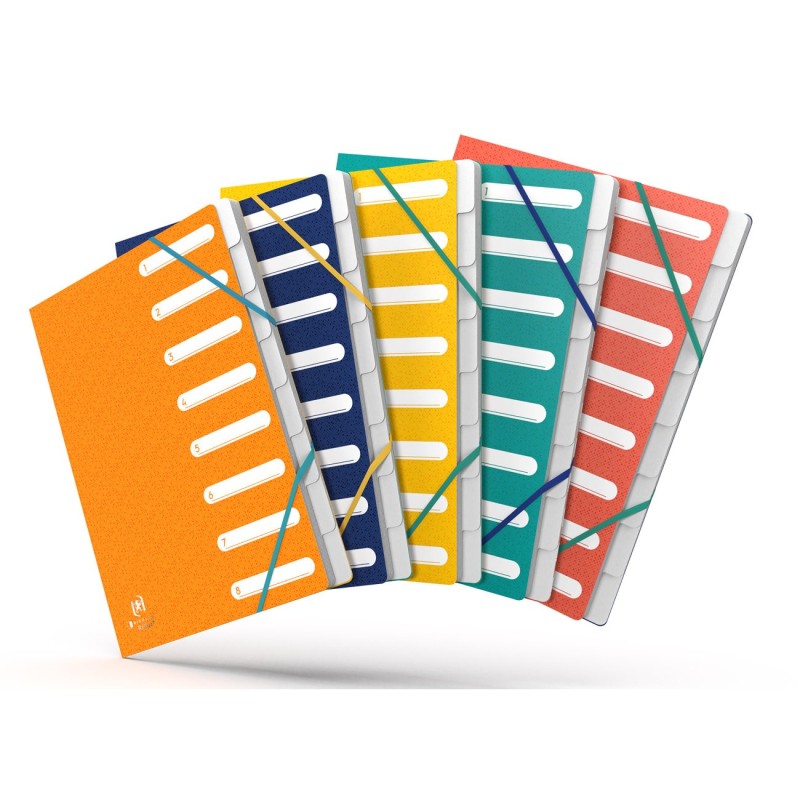 Oxford Trieur de documents A4 Bicolor Recyc+ en carte - 9 divisions - Assortis