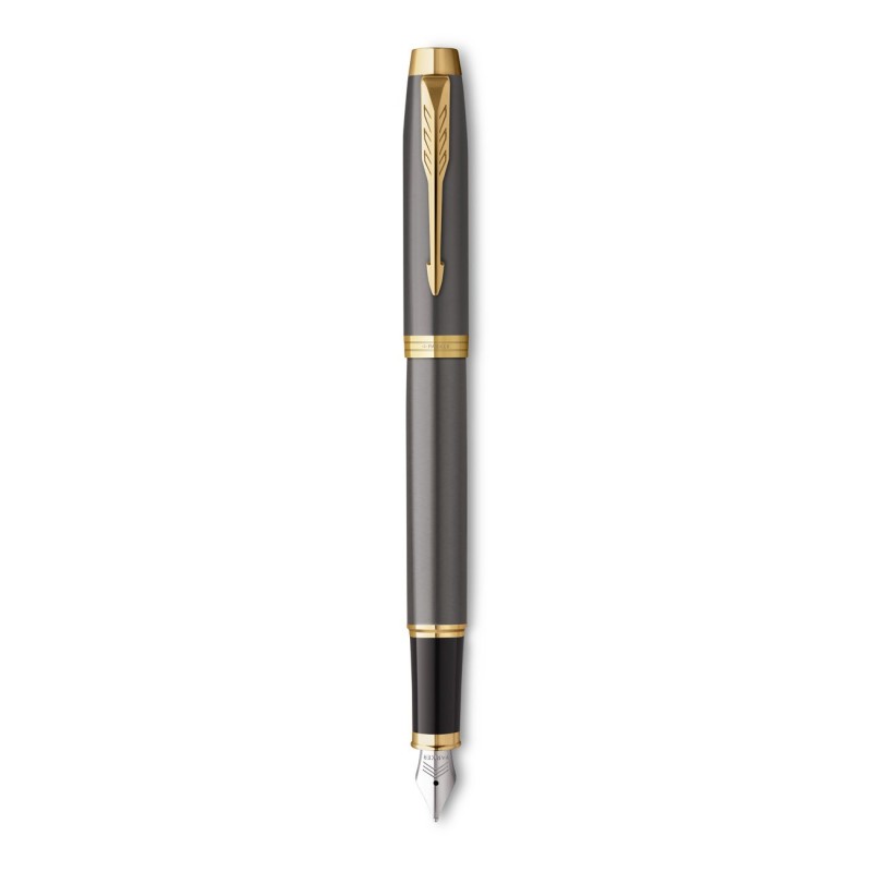 PARKER Stylo Plume IM Prémium Warm Grey GT - Plume en Acier - Gris métallisé et or