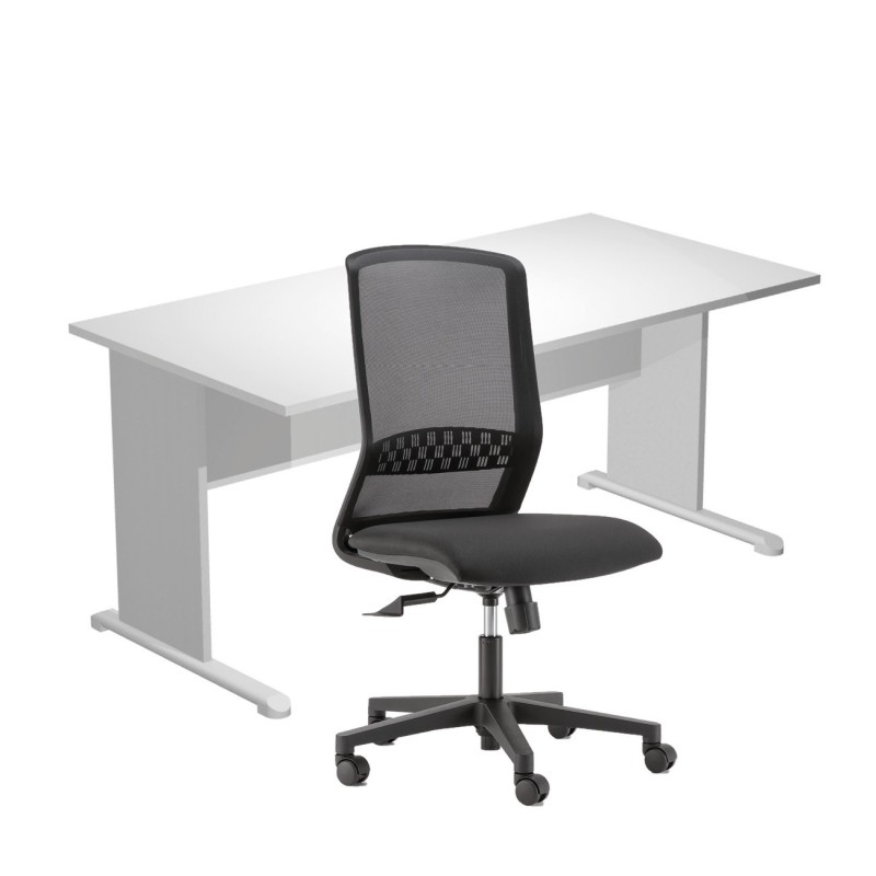 Pack Bureau droit Pronto Bois - L.160 x P.80 cm - Plateau Blanc - Pieds L Aluminium + siège Tekna Tissu Noir