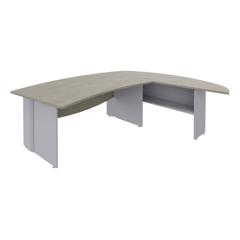Pack Direction Activity : Bureau + retour courbes L.230 x P.192 cm - Plateau Chêne gris - Pieds pleins Aluminium