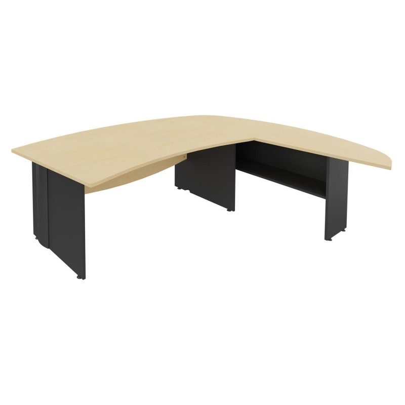Pack Direction Activity : Bureau + retour courbes L.230 x P.192 cm - Plateau Hêtre - Pieds pleins Anthracite
