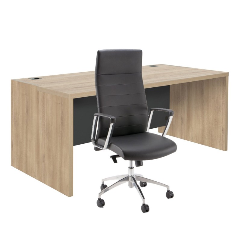 Pack Direction Bureau droit Osiris L.180 x P.90 cm - Chêne Bocage + siège Nell simili cuir Noir