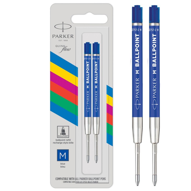 Parker QUINKflow Recharge stylo bille Jotter pointe moyenne - encre bleue - lot de 2