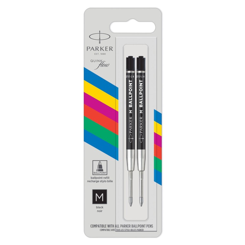 Parker QUINKflow Recharge stylo bille Jotter pointe moyenne - encre noire - lot de 2
