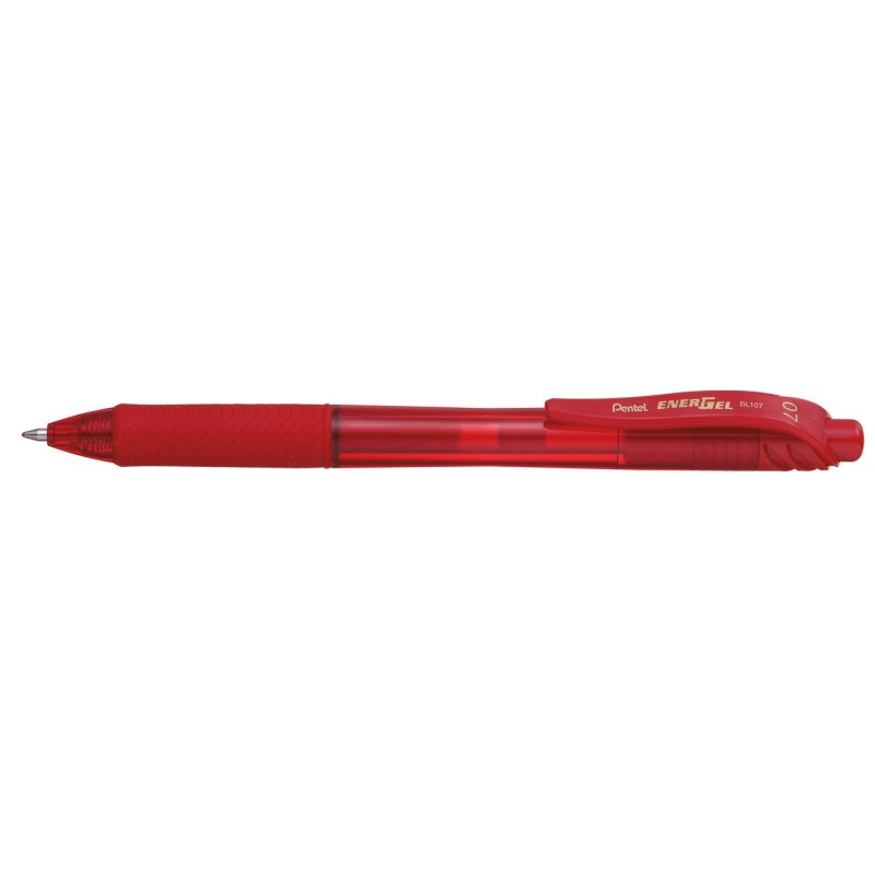 Pentel Stylo roller rétractable EnerGel BL107 pointe moyenne (0,7 mm) avec zone de préhension - Encre rouge