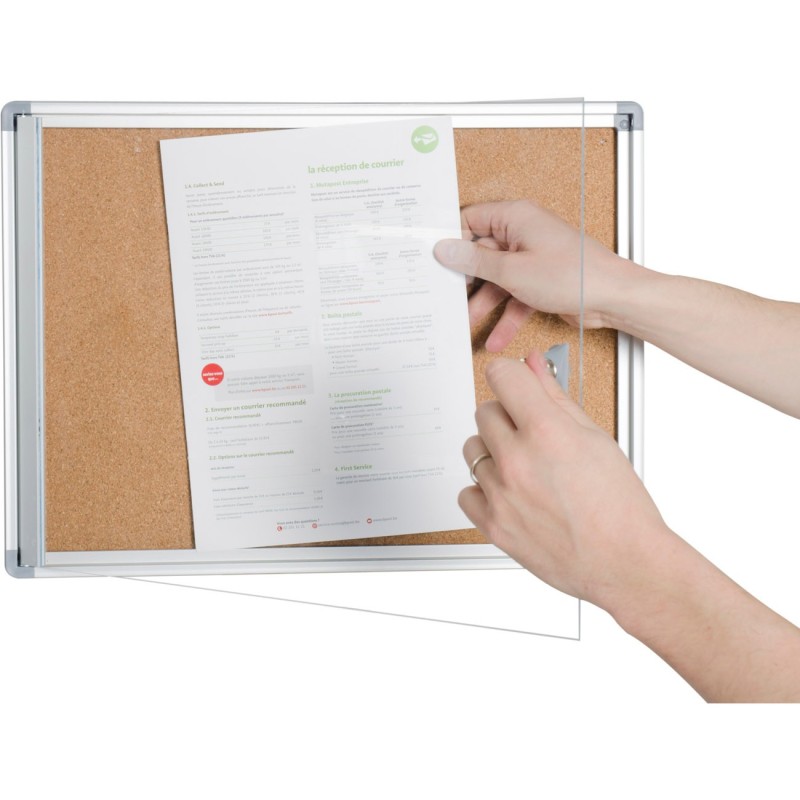 Planorga Vitrine d'intérieur NF Homa 4 feuilles A4 - Cadre alu - Fond Liège