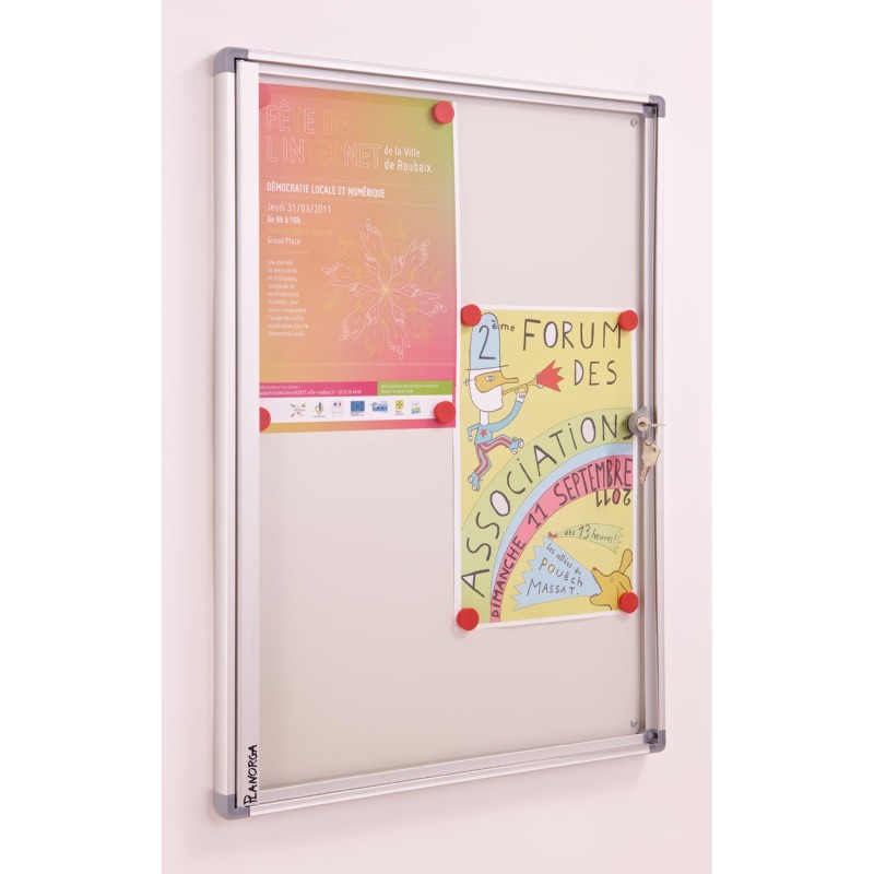 Planorga Vitrine d'intérieur NF Homa 9 feuilles A4 - Cadre alu - Fond métal