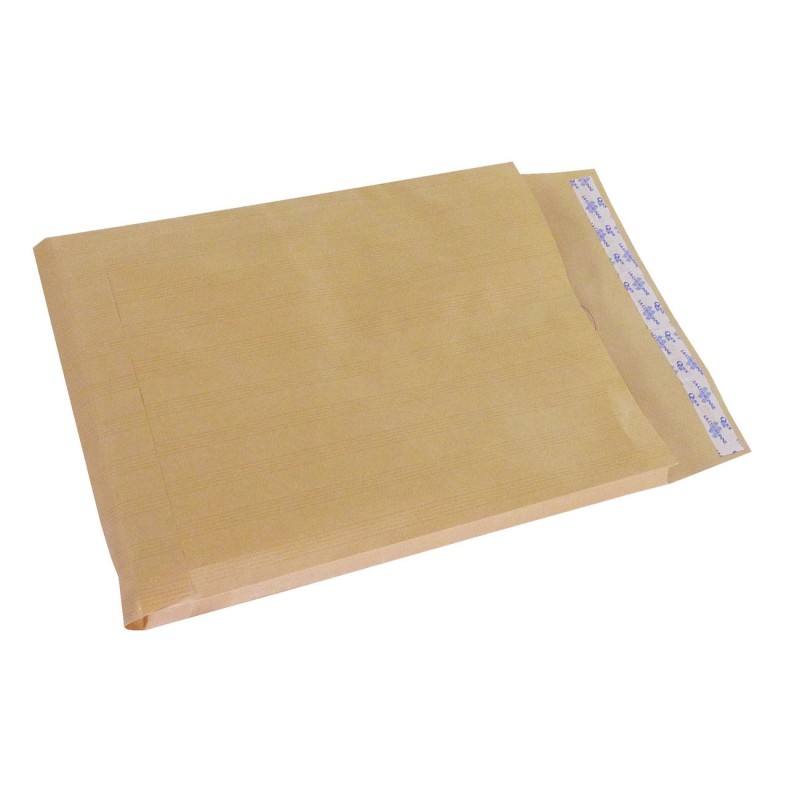 Pochette Kraft brun 280 x 365 mm 120g sans fenêtre - soufflet 3 cm - autocollante bande protectrice - Lot de 250