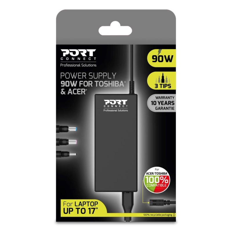 Port Connect Chargeur secteur 90W compatible ordinateur portable ACER et TOSHIBA + 3 embouts
