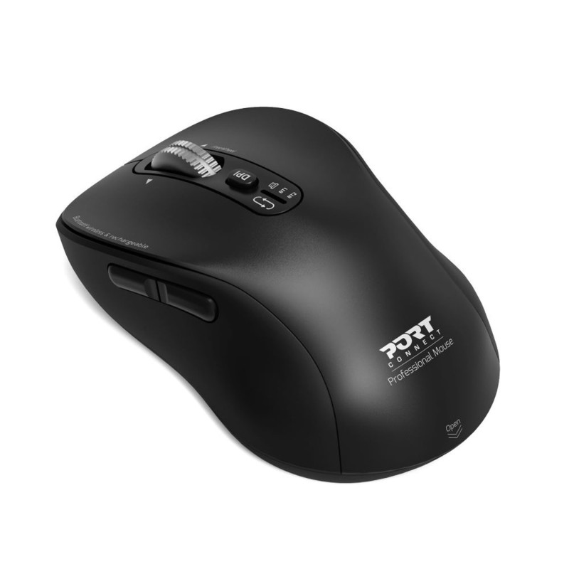 Port Connect Souris sans fil Bluetooth rechargeable + Dongle USB-C & USB-A - Noir
