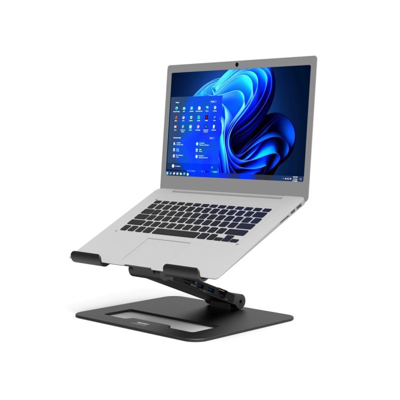 Port Connect Station d'accueil USB-C 2 en 1 avec support pour ordinateur portable - 4K HDMI double écrans + 7 périphériques - 85W - Noir