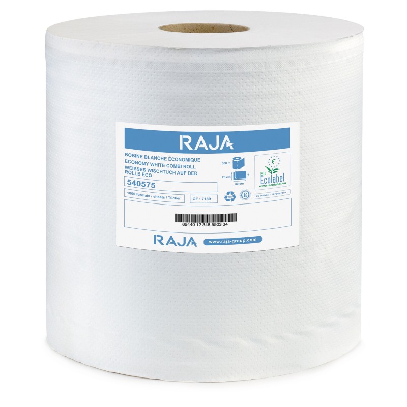 RAJA Bobine d'essuyage gaufré - Coloris Blanc - 800 feuilles