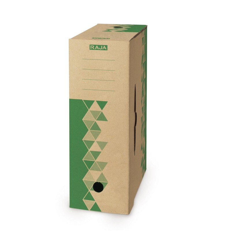 RAJA Boîte archives carton recyclé - Dos 10 cm - Kraft / Vert - Lot de 10