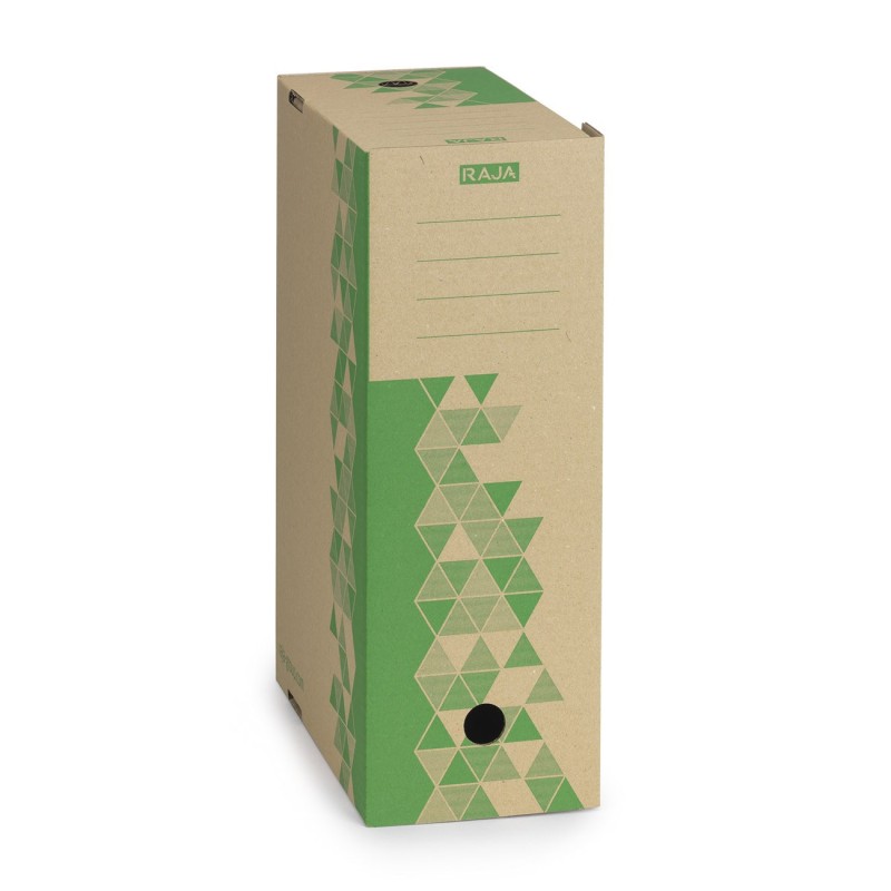 RAJA Boîte archives carton recyclé - Dos 12 cm - Kraft / Vert - Lot de 10