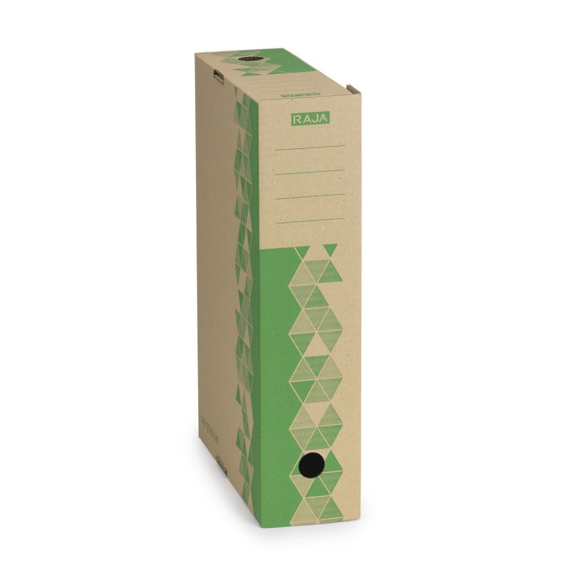 RAJA Boîte archives carton recyclé - Dos 8 cm - Kraft / Vert - Lot de 10