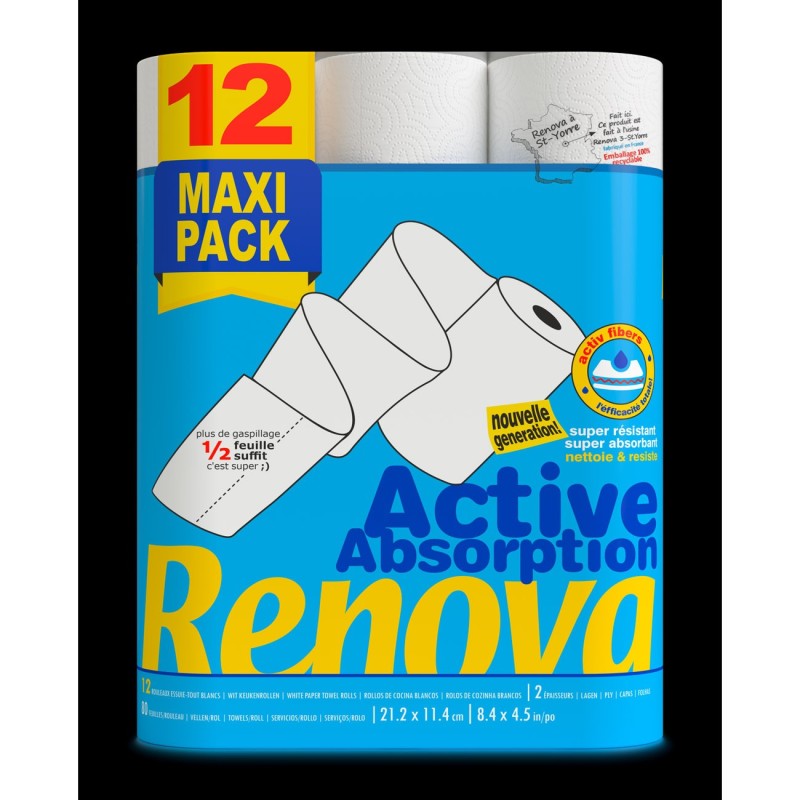 Renova Essuie-tout Active - Lot de 12 rouleaux