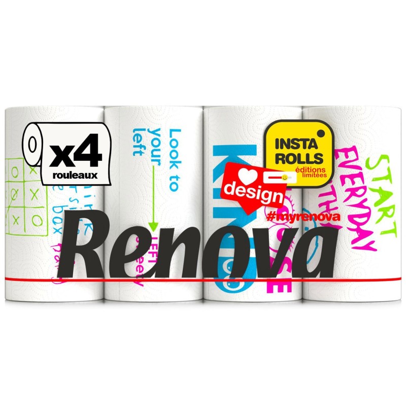 Renova Essuie-tout Kitchen Roll Design Instagram - Lot de 48 rouleaux