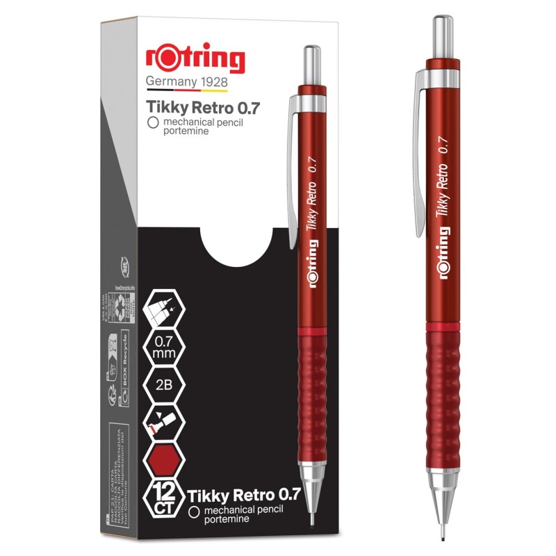 Rotring Porte mines rétro rOtring Tikky - Mine 2B 0,7 mm - Corps rouge