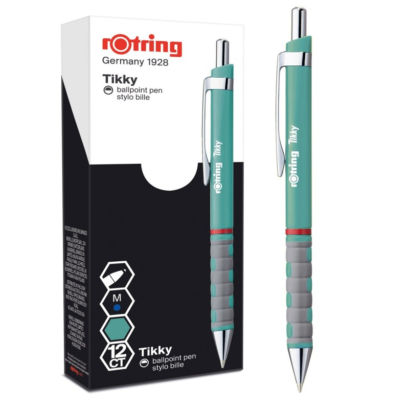 Rotring Stylo bille rétractable pointe moyenne avec grip rOtring Tikky - Corps bleu - Encre bleue