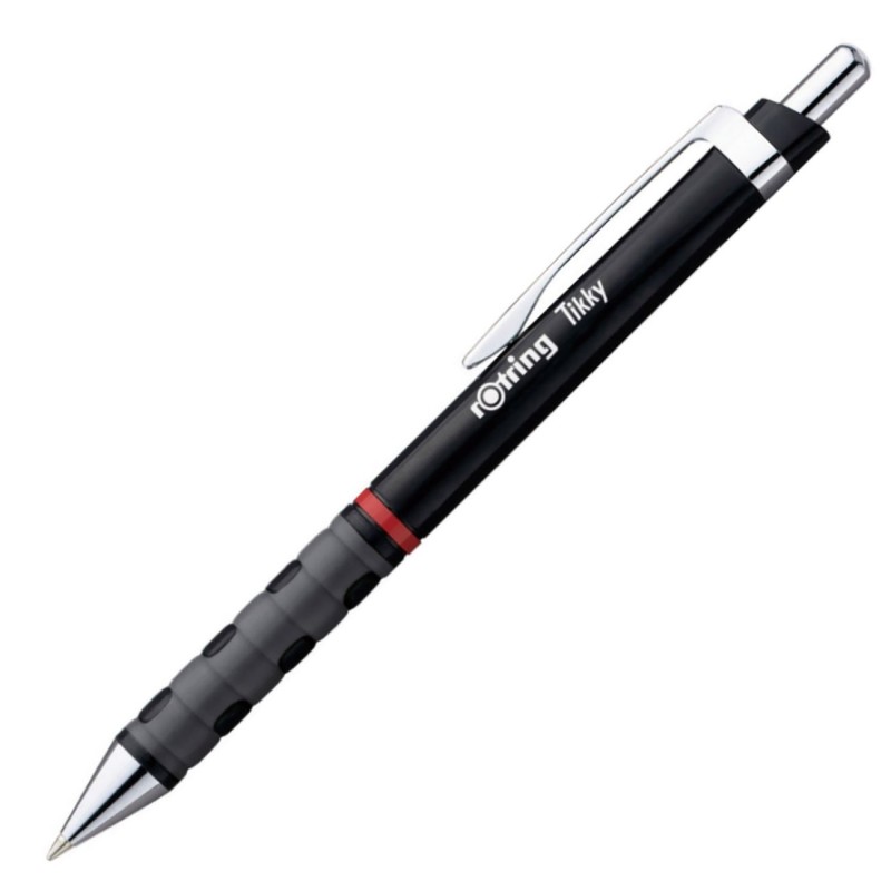 Rotring Stylo bille rétractable pointe moyenne avec grip rOtring Tikky - Corps noir - Encre bleue
