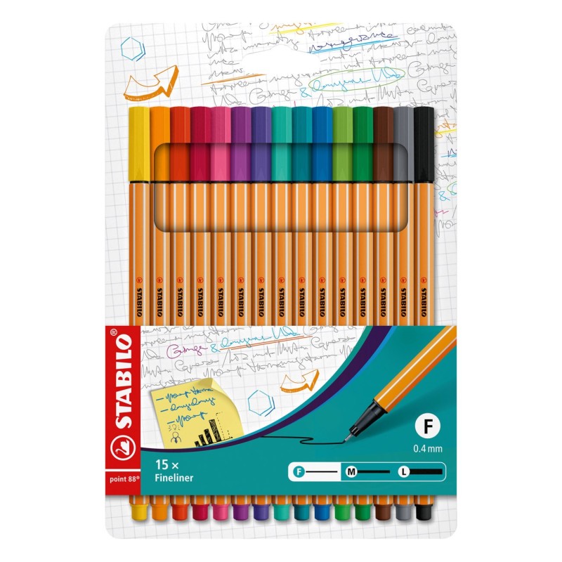 STABILO Point 88 Stylo-feutre pointe fine - Pochette de 15 - Couleurs assorties