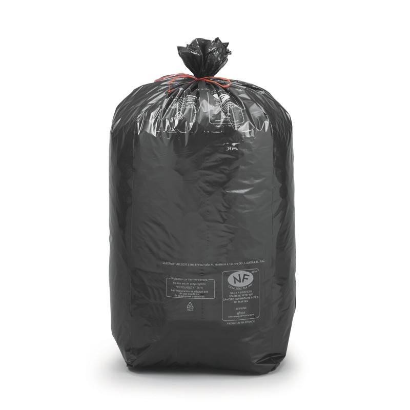 Sac poubelle économique 100L noir en plastique 60% recyclé - Lot de 250