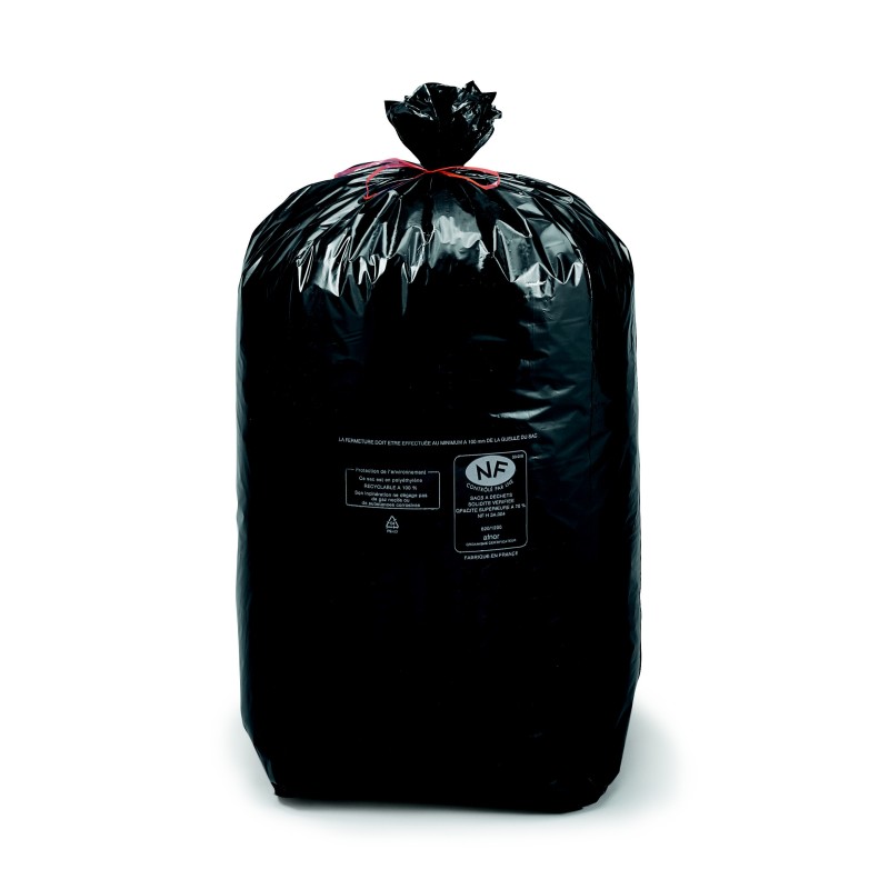 Sac poubelle économique 110L noir en plastique 60% recyclé - Lot de 250