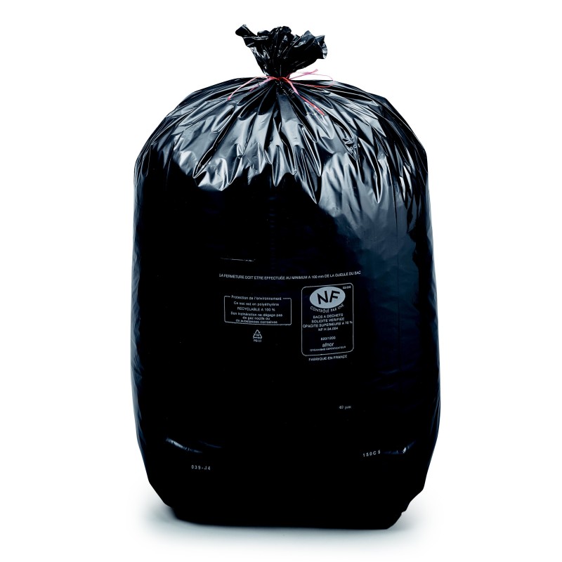 Sac poubelle économique 130L noir en plastique 60% recyclé - Lot de 200