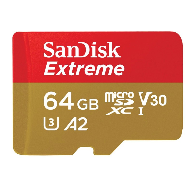 SanDisk Carte mémoire microSDXC Extreme Class 10 A2 V30 170/80MB/s avec Adaptateur SD - 64GB